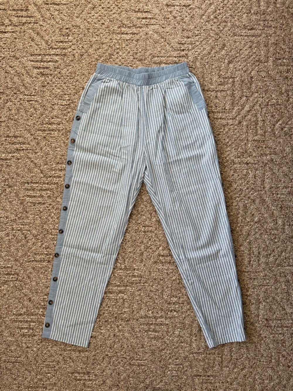 Blue and White Striped Cotton Pants